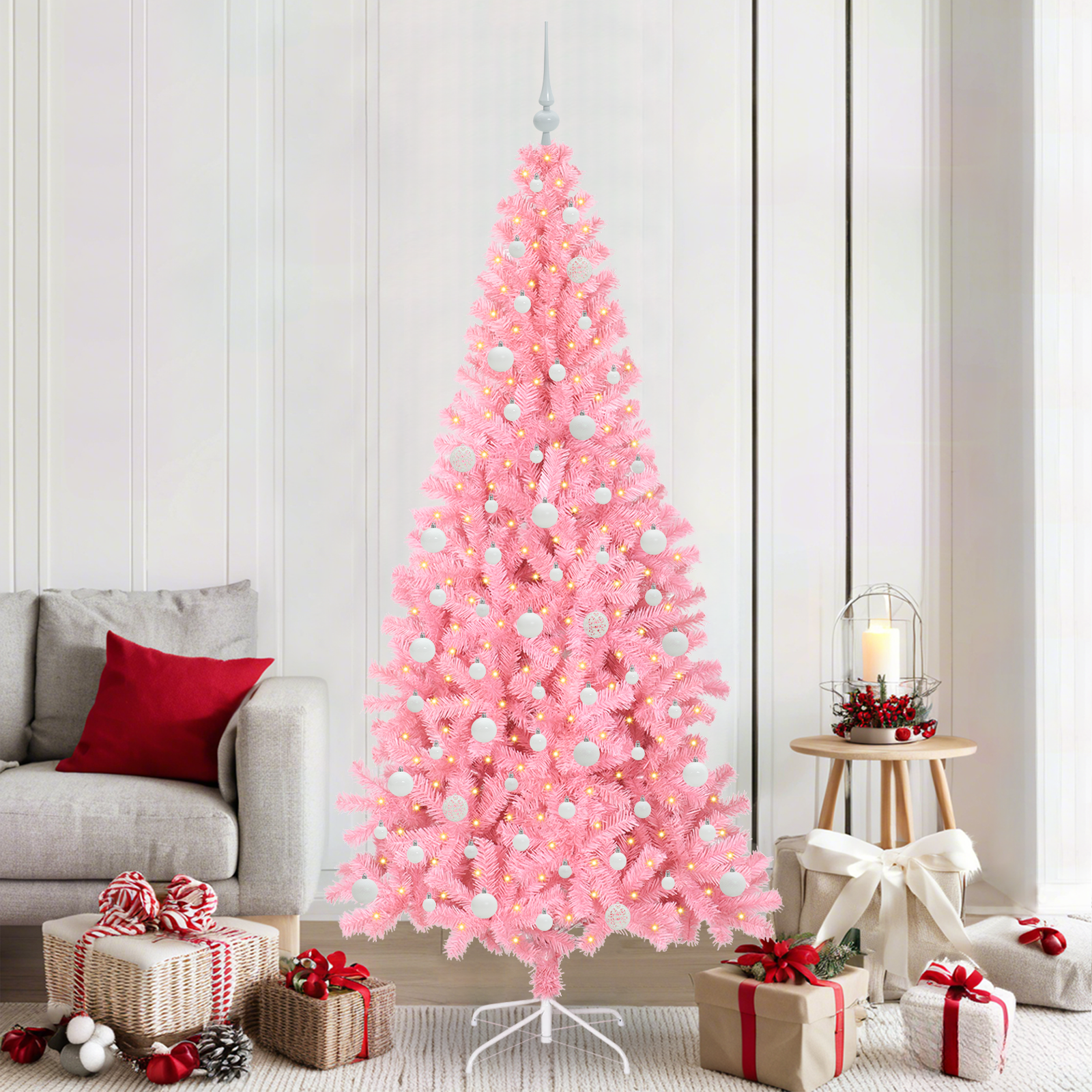Kalėdų eglutė su 300 LED s stovu Rožinė 210 cm PVC