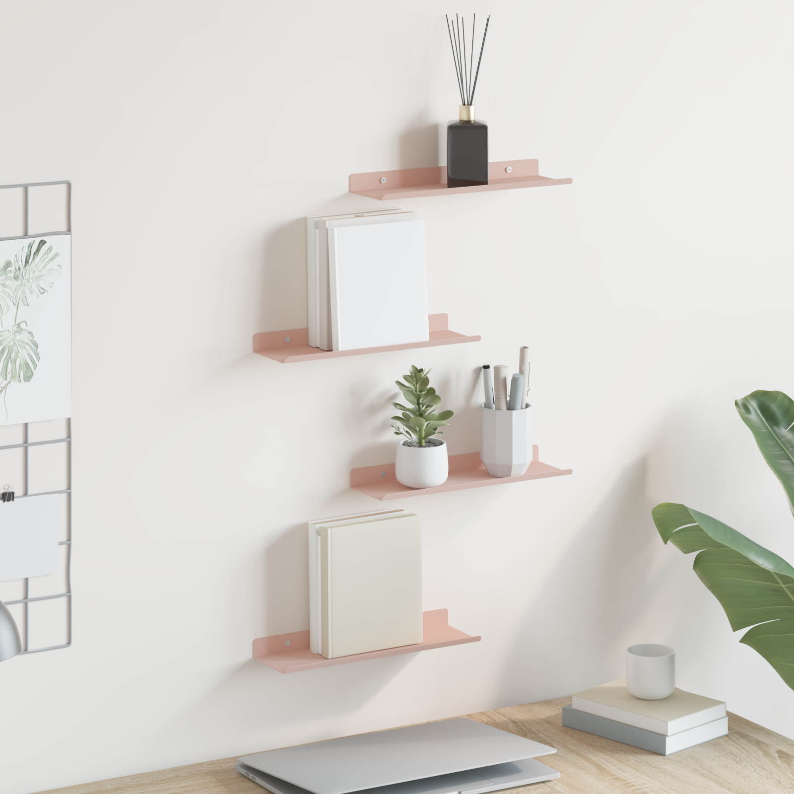 Sieninė lentyna su lentyna 4 pcs Rožinė 30 x 9 x 2,5 cm