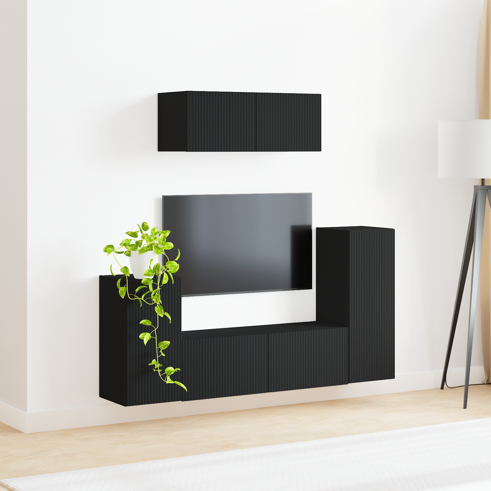 TV spintelių komplektas 4 pcs Juoda Apdirbta mediena
