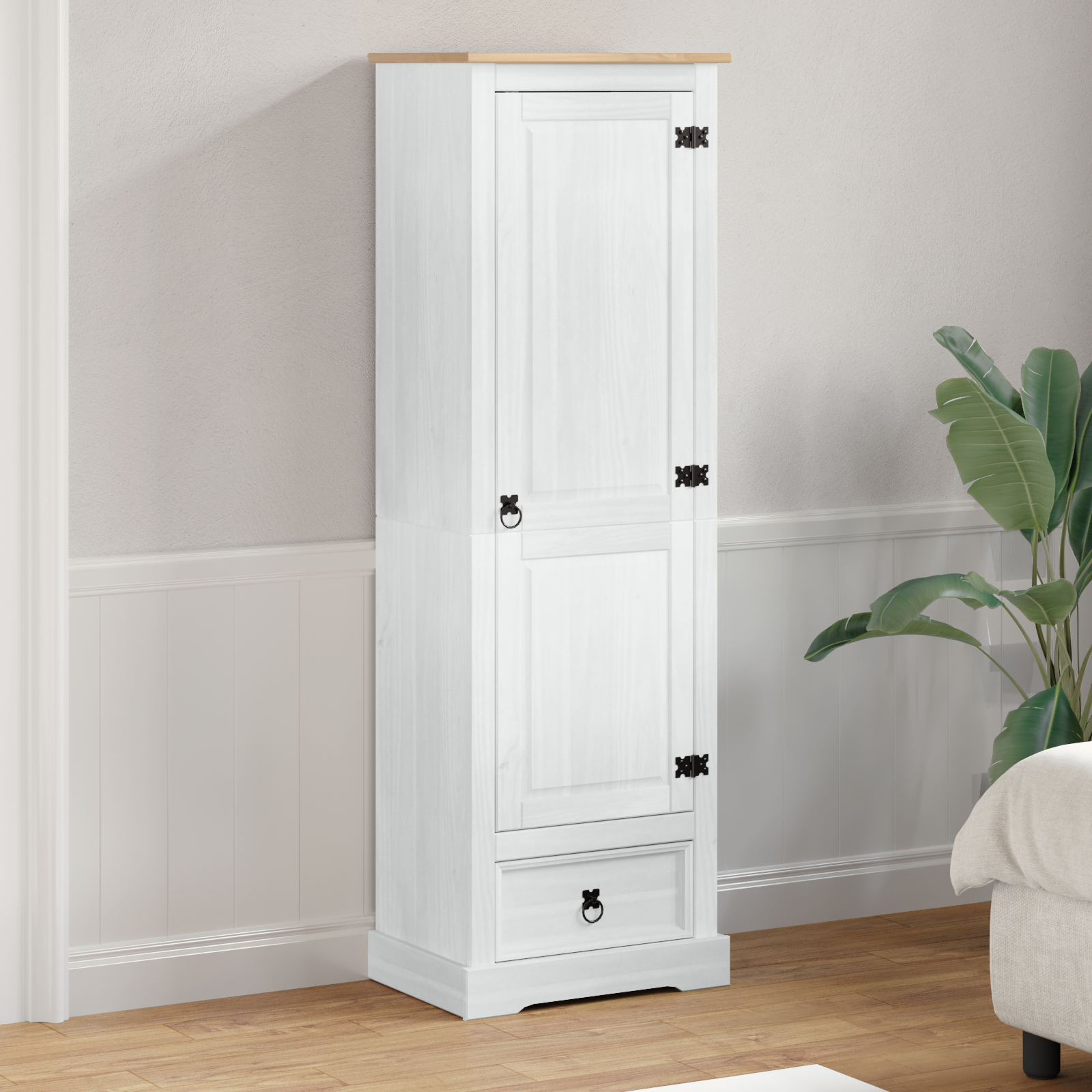 Spintos su stalčių Balta 55 x 38 x 170 cm Kietos pušies mediena