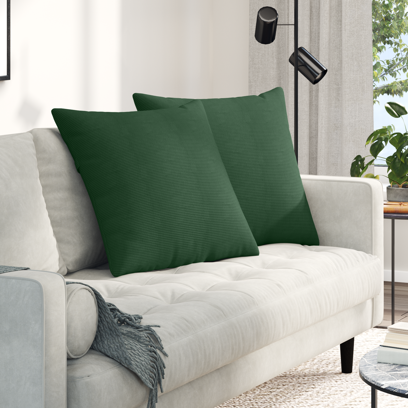 Sofa Pagalvės 2 pcs Tamsiai žalia 80 x 80 cm Kordūrinis audinys