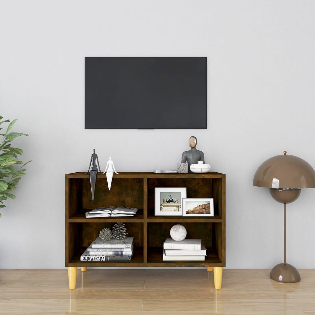 TV spintelė su medinėmis kojomis, dūminio ąžuolo, 69,5x30x50cm