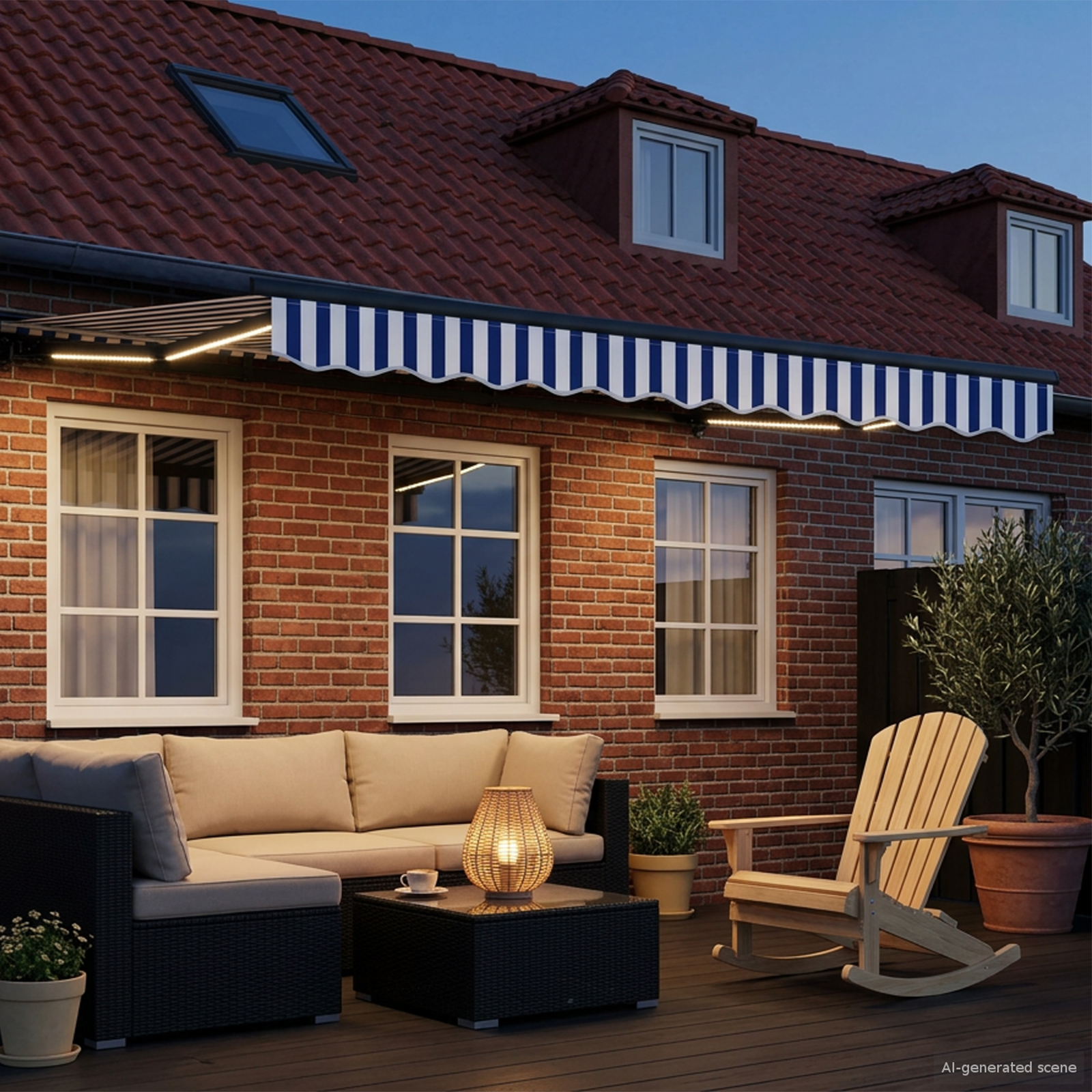 Manual Awning Frame with LED Blue and White 3.5 x 2.5 m