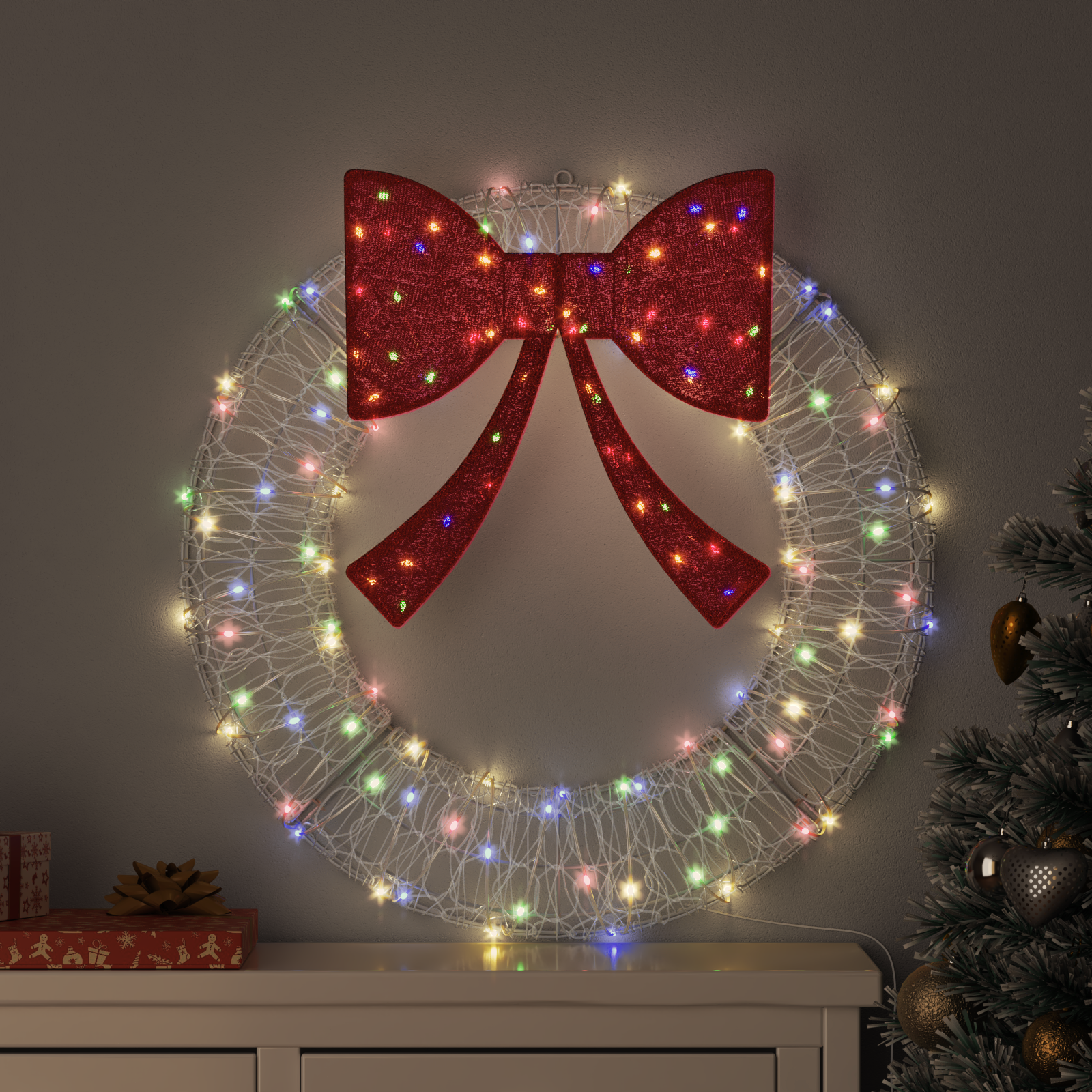 Vainikas su 60 LED Įvairiaspalvis 75 cm Akrilas