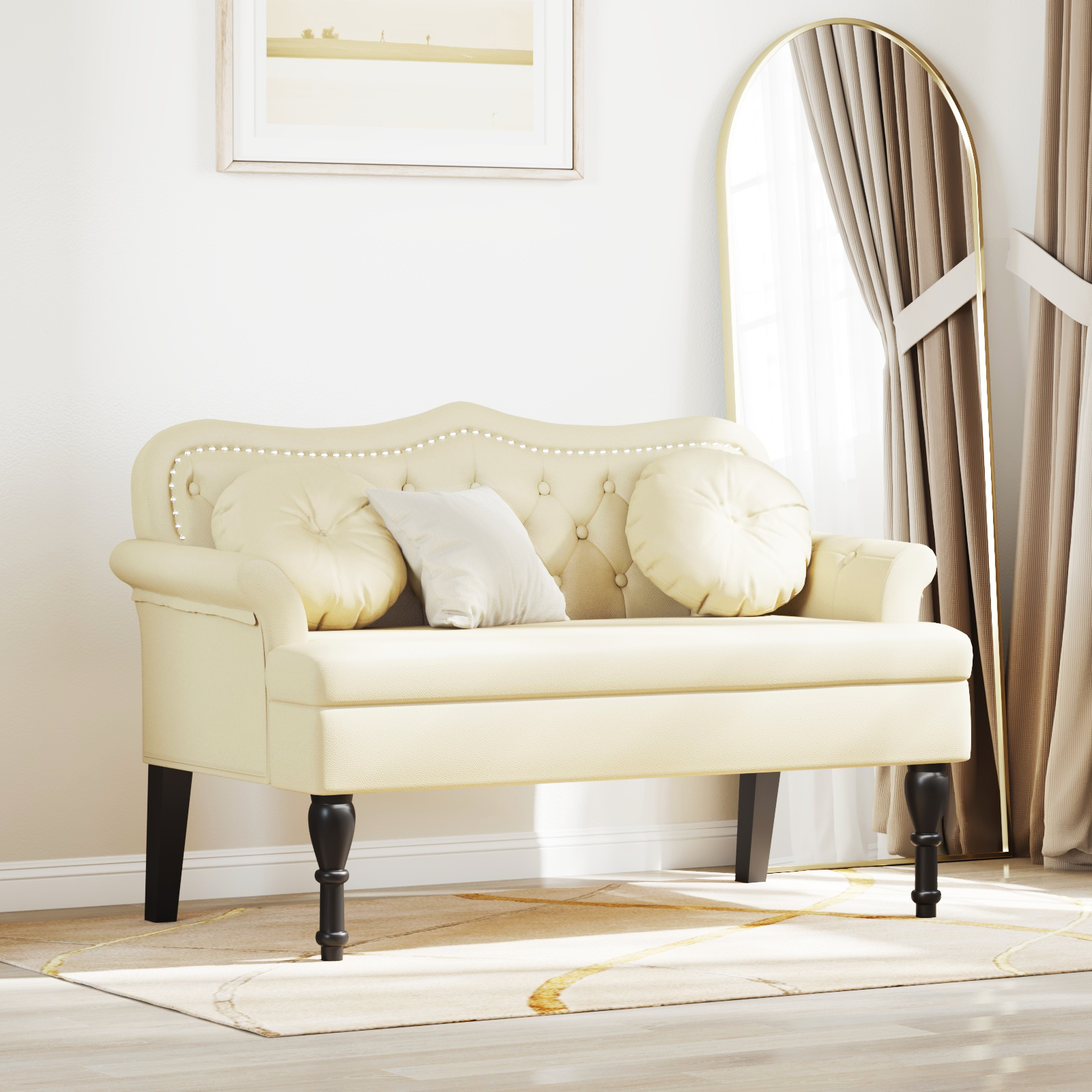 Dīvāns Chesterfield Cream 120,5 x 65 x 75 cm Mākslīgā āda