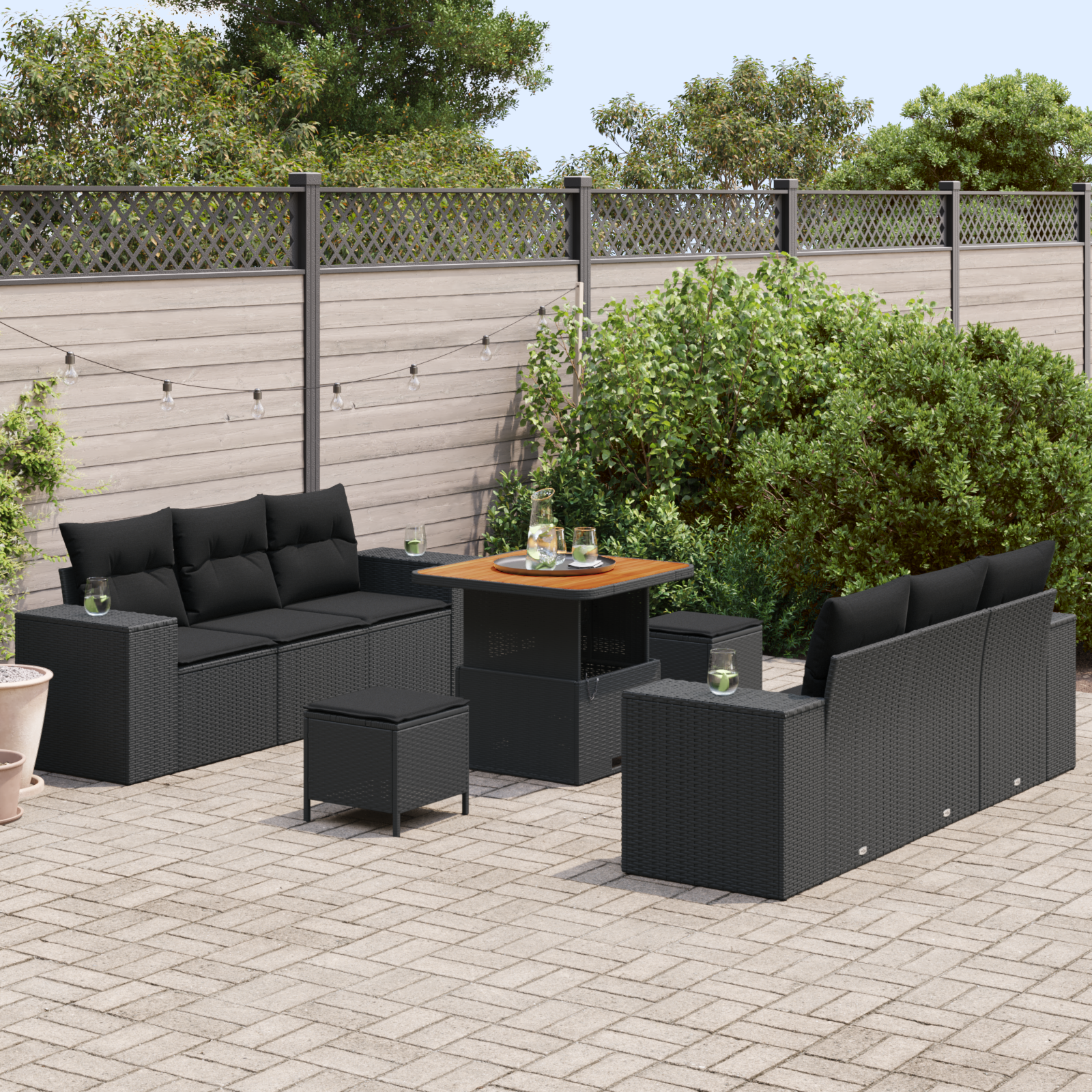 Sodo Sofų Rinkinys su pagalve 9 pcs Juoda 80 x 80 x 71 cm