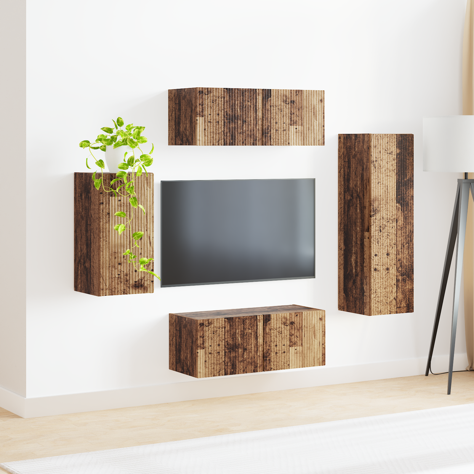 TV spintelių komplektas 3 pcs Senas medis Apdirbta mediena