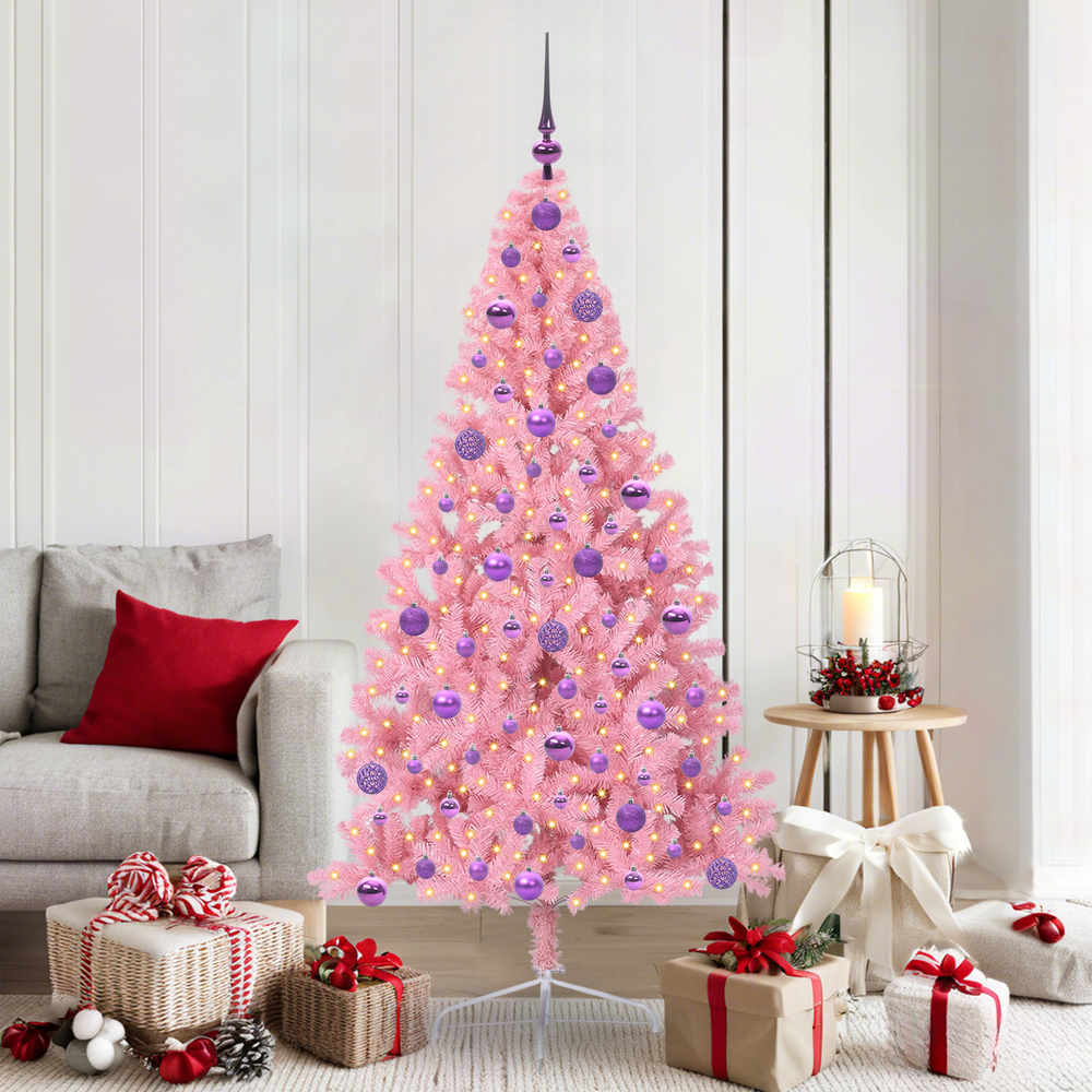 Artificial pre-lit Christmas tree Pink 180 cm PVC