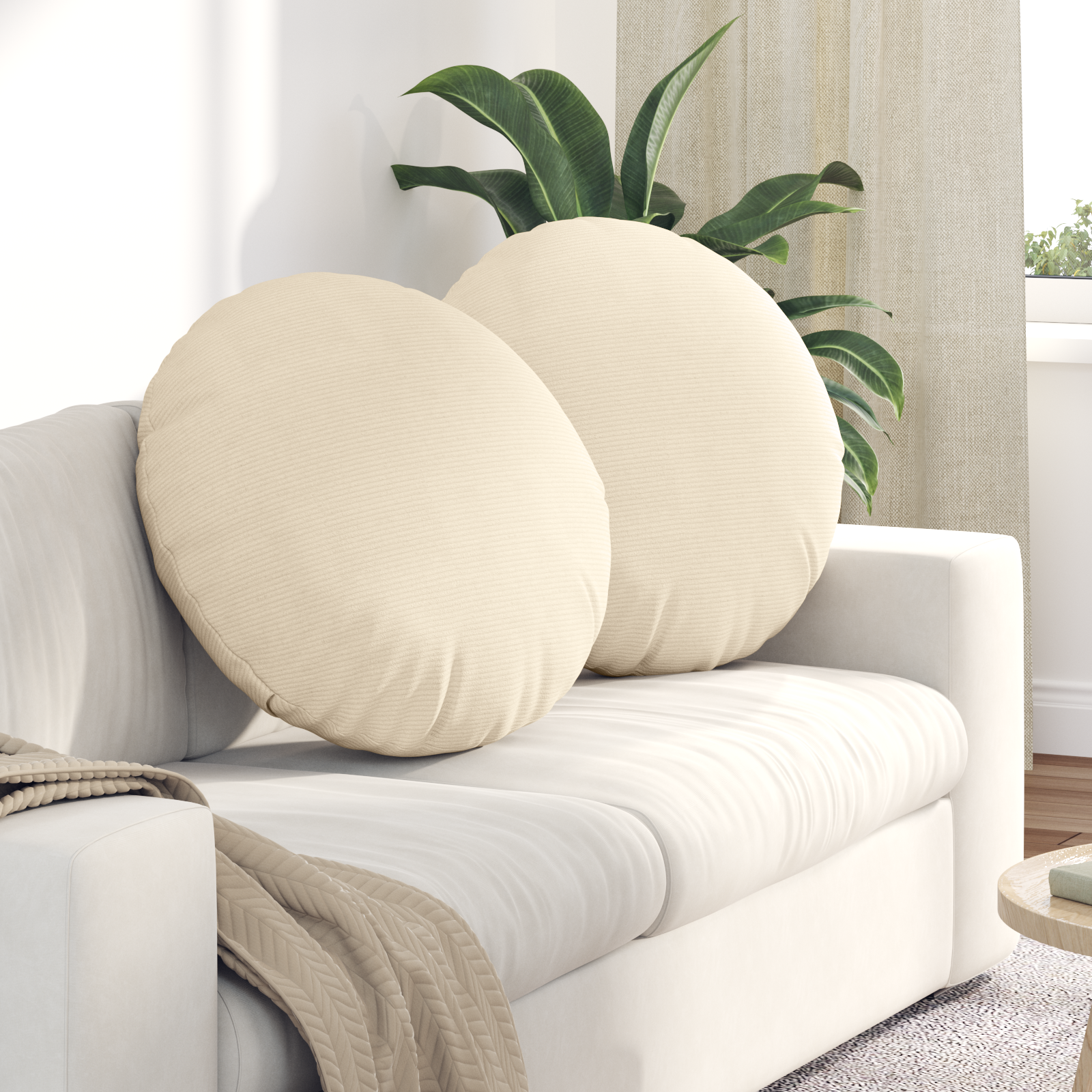 Sėdynių pagalvėlės 2 pcs Kreminė Ø 60 cm Kordūrinis audinys