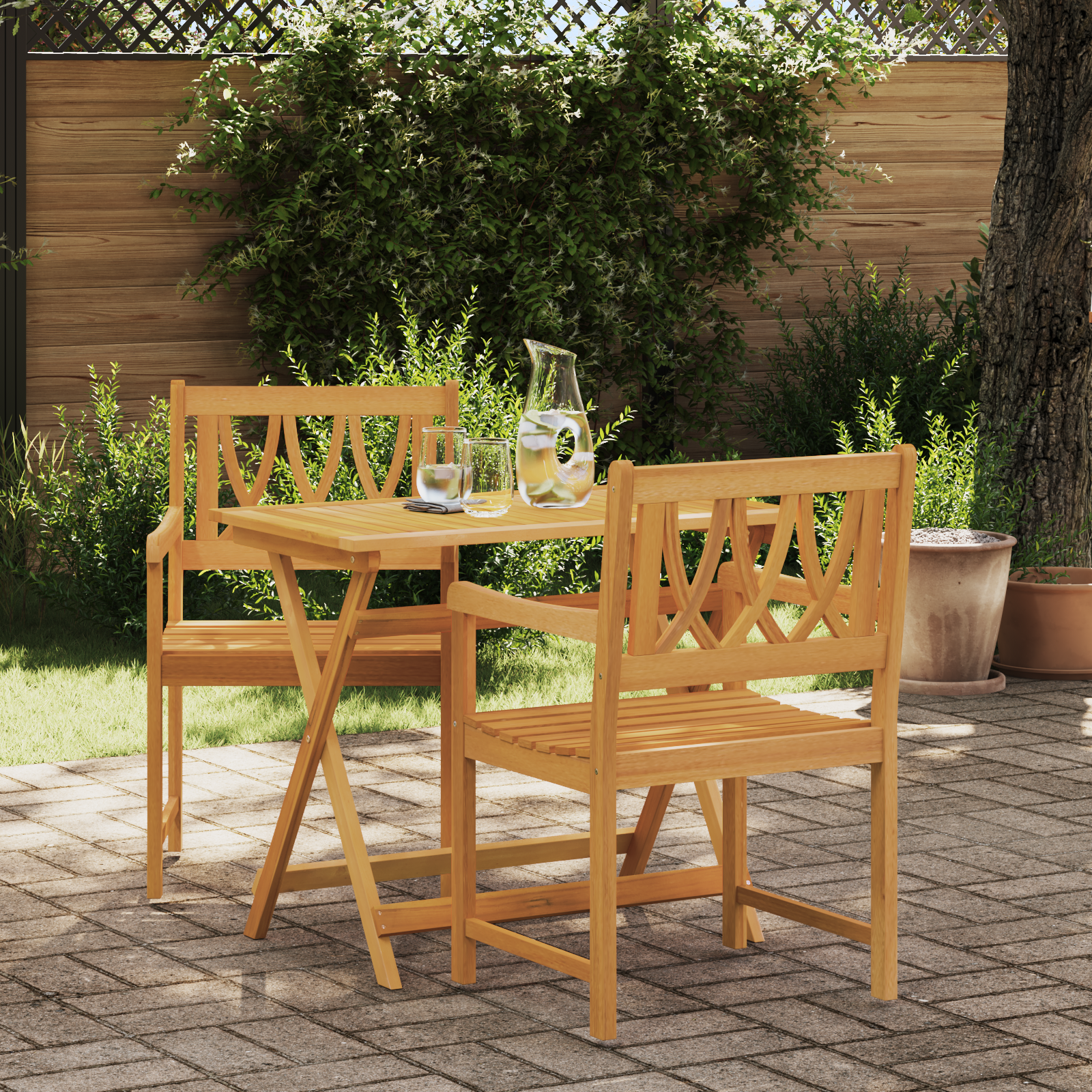 Lauko suolas 2 pcs Natūrali 56 x 55,5 x 90 cm