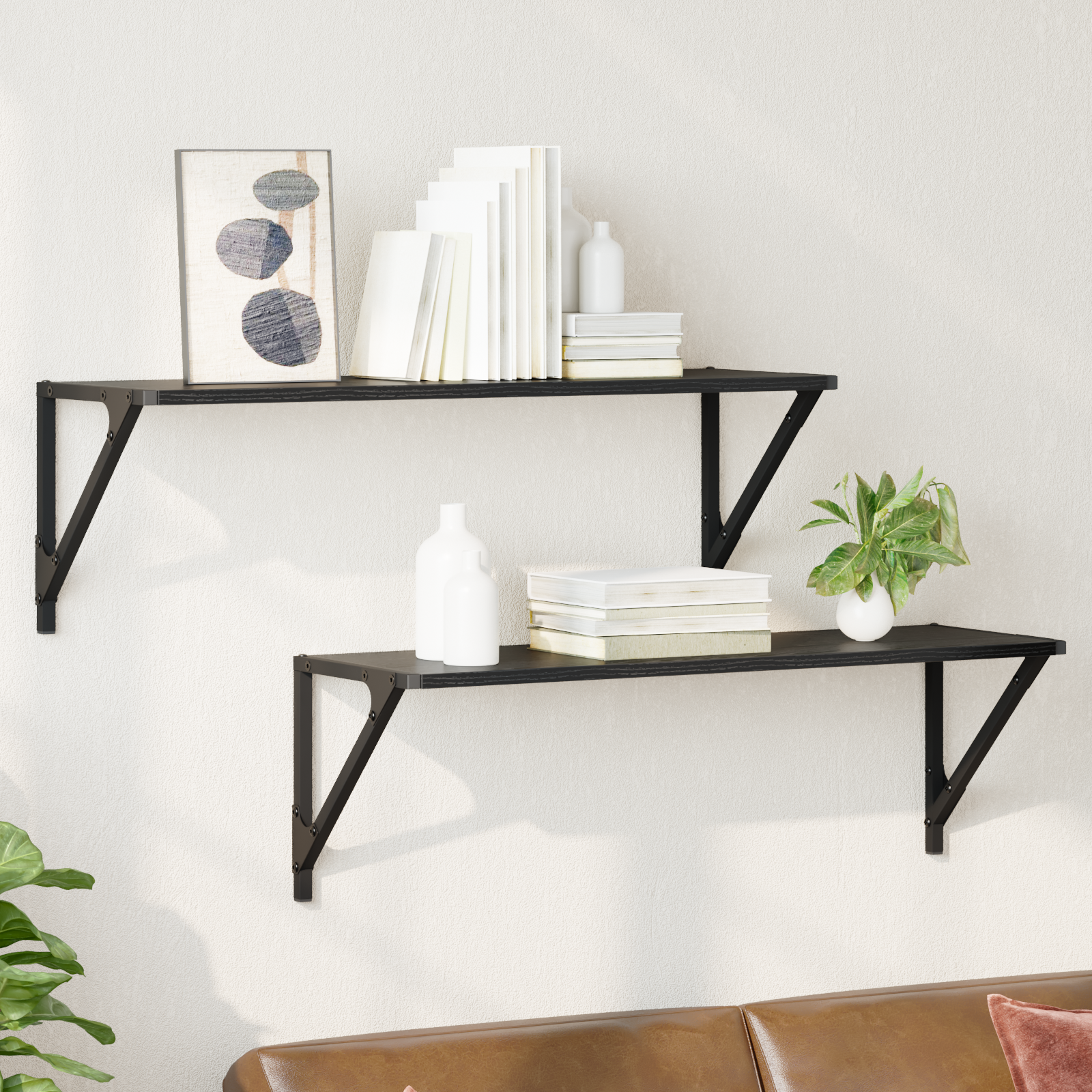 Sieninės lentynos 2 pcs Juodas ąžuolas 80 x 25 x 25,5 cm