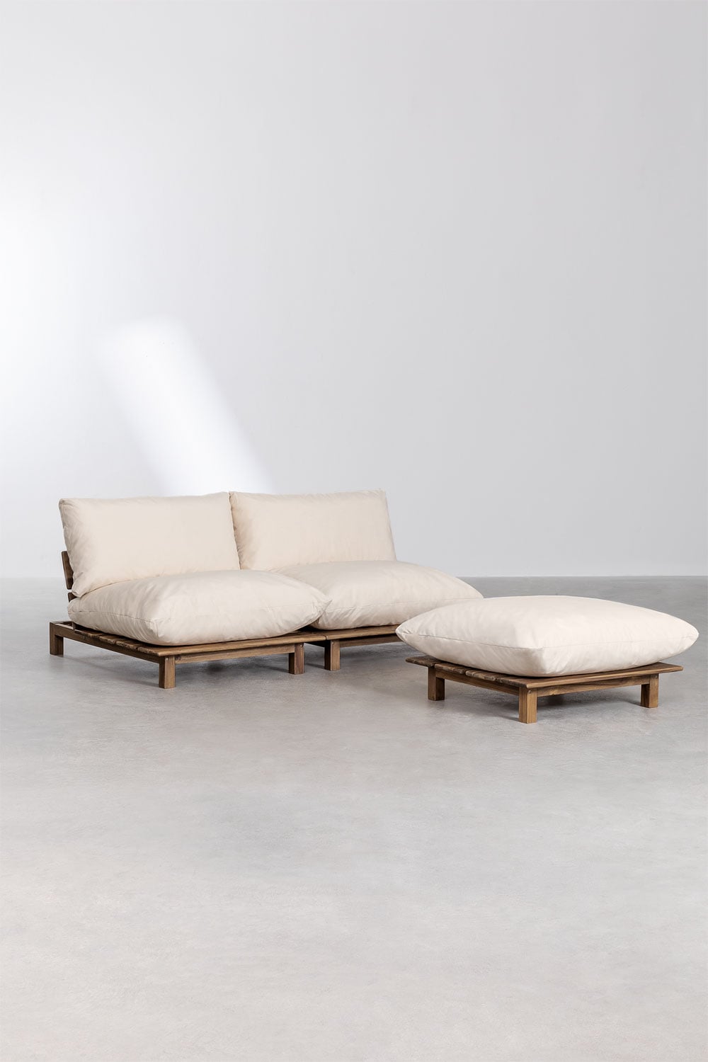 Lauko modulinė sofa ALBA su pufu, kreminė