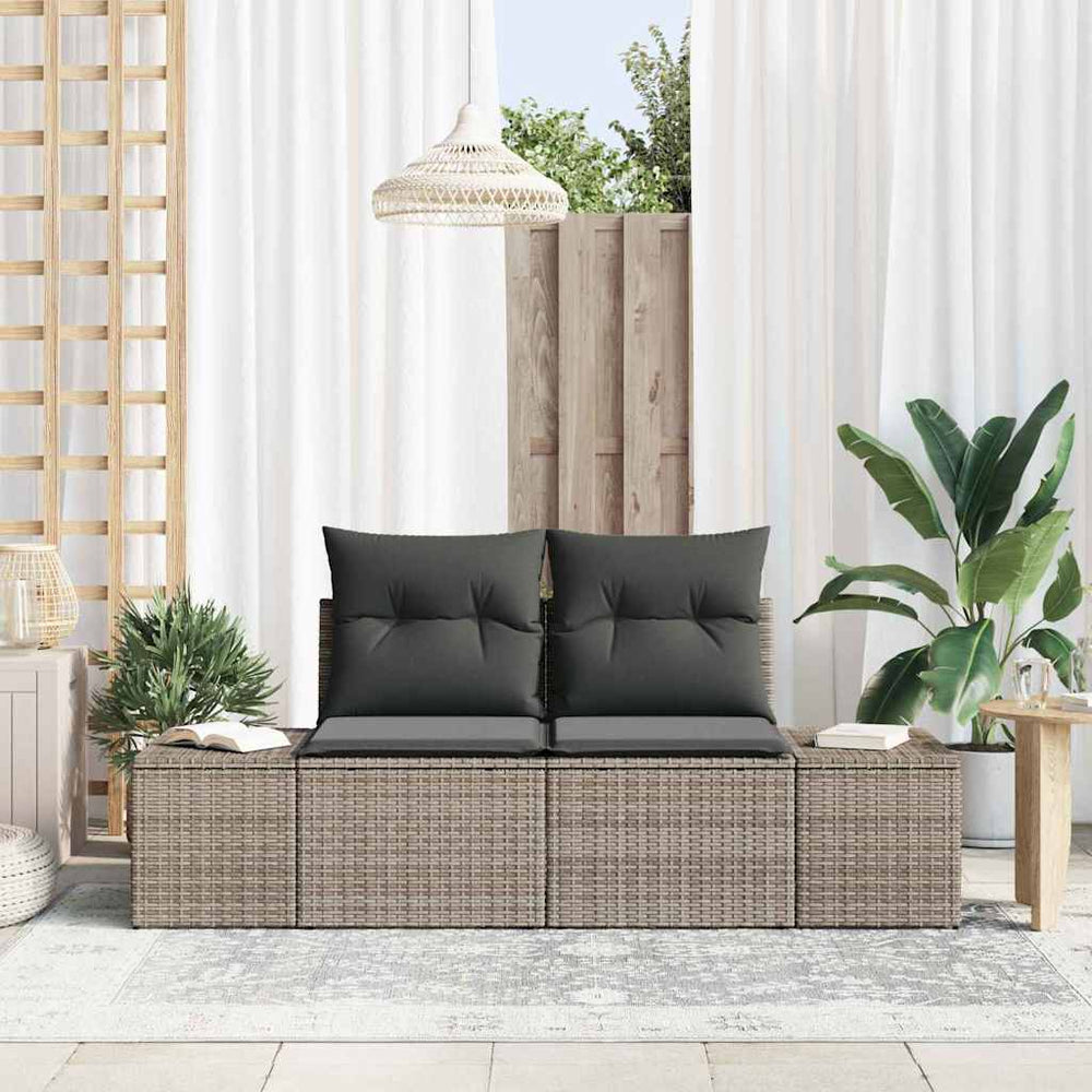 2 - Sėdimų vietų sodo sofa su pagalvėlėmis Pilka Poli Ratanas - Namų Idėja