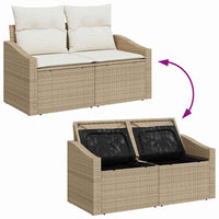 2 - vietė sodinė sofa su saugojimu ir pagalvėlėmis, smėlio poli ratanas - Namų Idėja