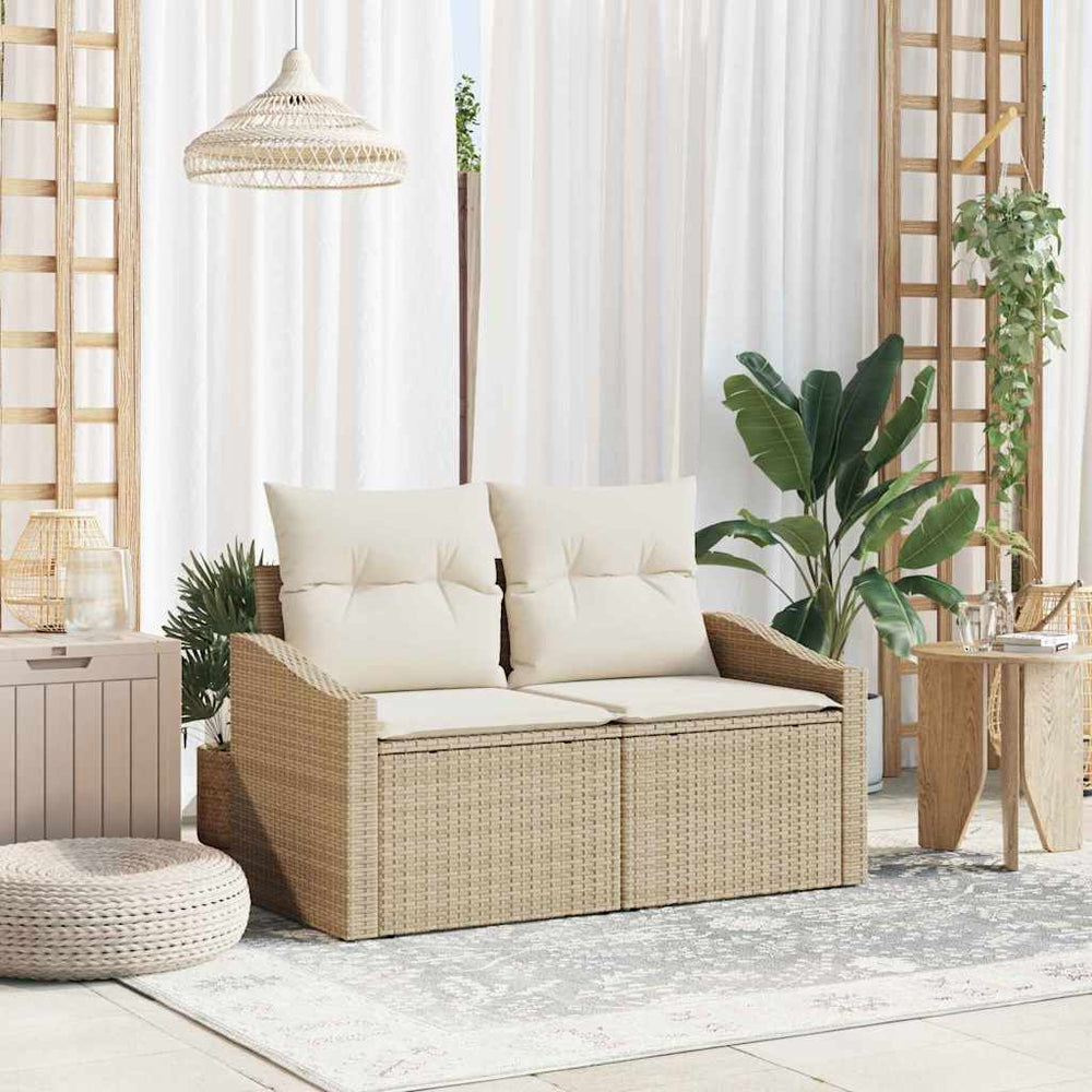 2 - vietė sodinė sofa su saugojimu ir pagalvėlėmis, smėlio poli ratanas - Namų Idėja