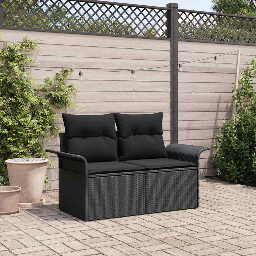 2 - vietė sodo sofa su laikymo vieta ir pagalvėmis juoda poli ratanas - Namų Idėja