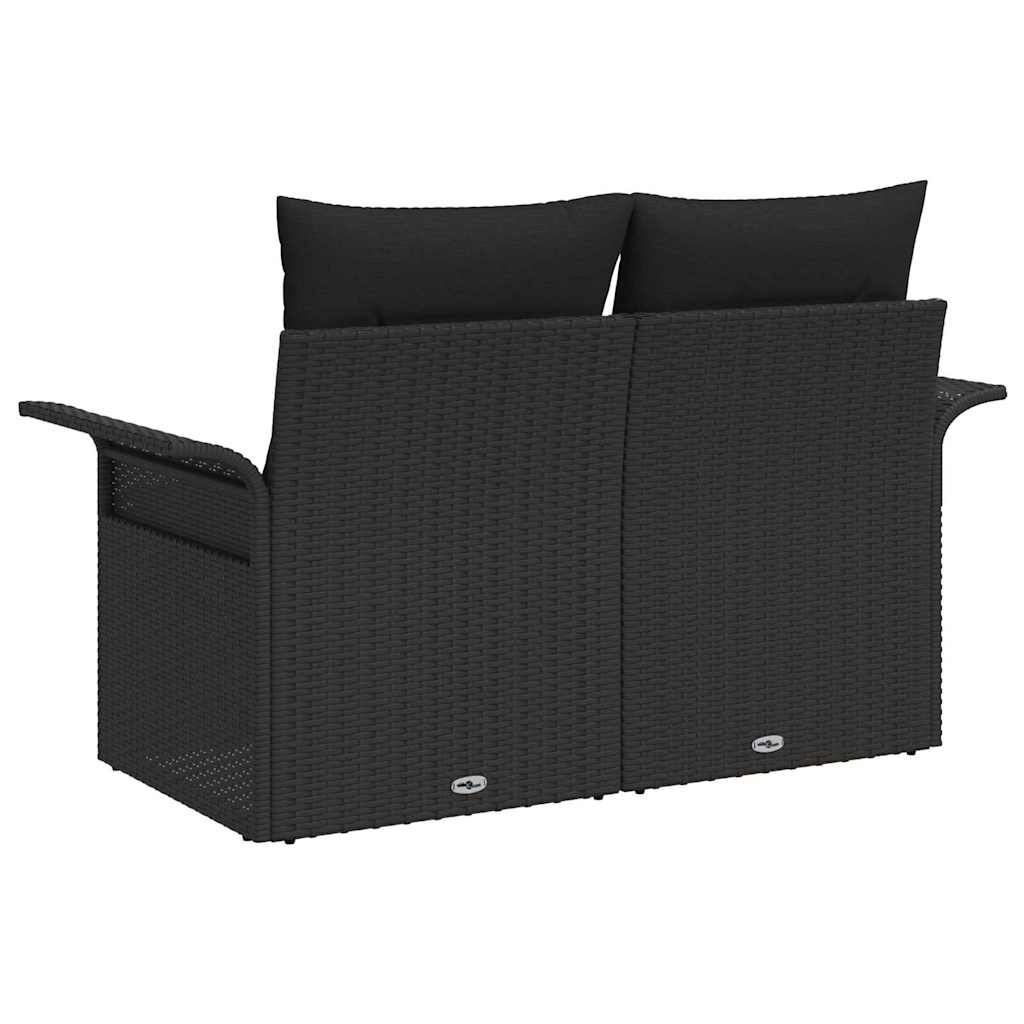 2 - vietė sodo sofa su laikymo vieta ir pagalvėmis juoda poli ratanas - Namų Idėja