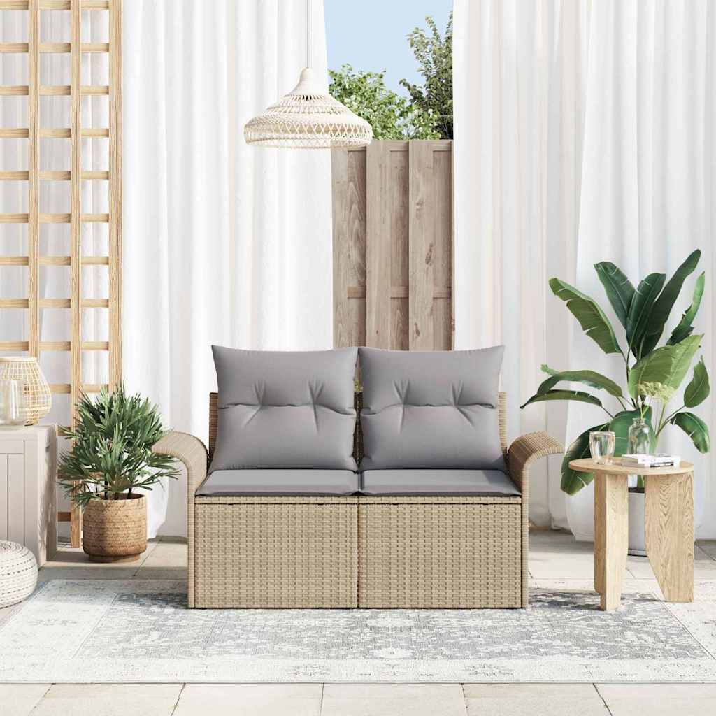 2 - Vietė Sodo Sofa su Saugojimu & Pagalvėmis Smėlio Poli Ratanas - Namų Idėja