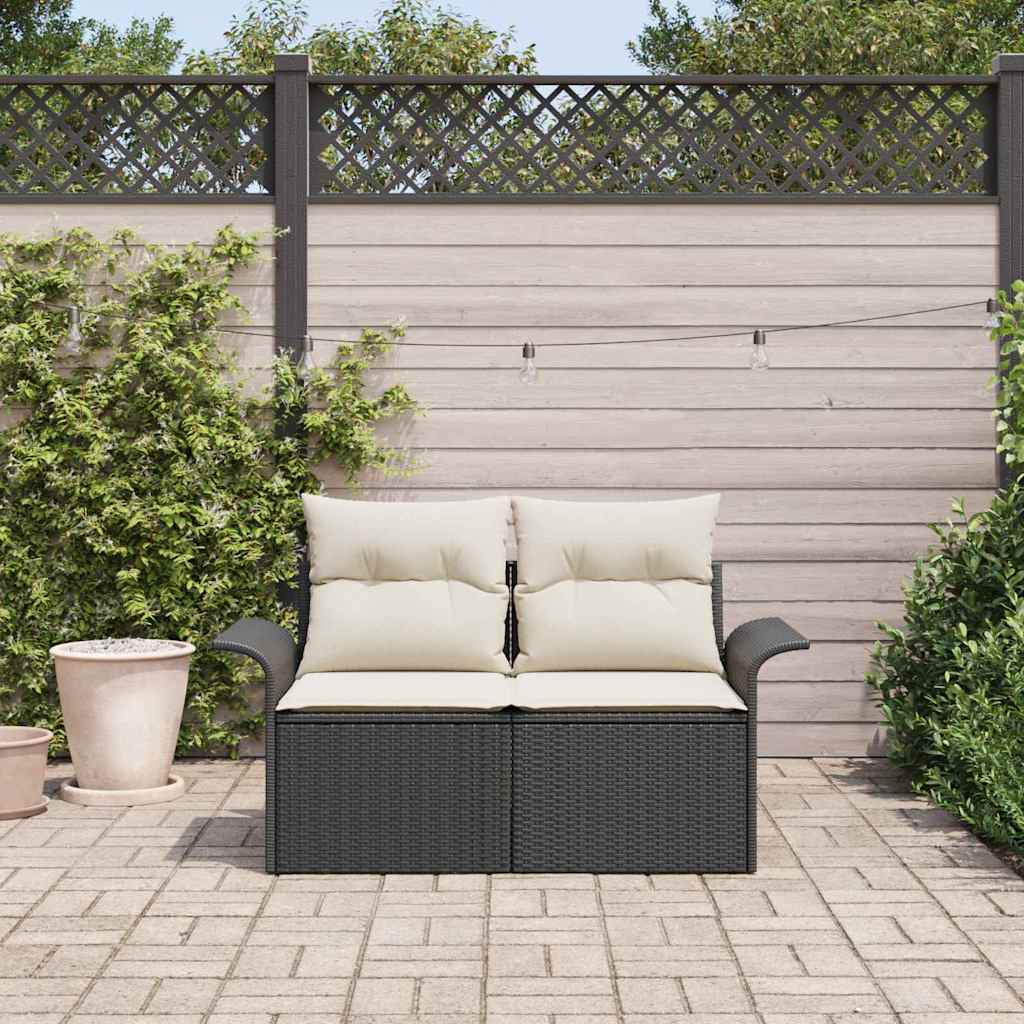 2 - vietė sodų sofa su pagalvėlėmis juoda poli ratanas - Namų Idėja