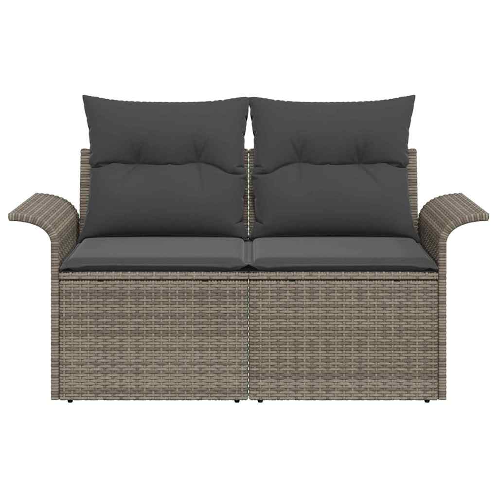 2 - vietė sofa sode su saugykla ir pagalvėmis, pilka, poli ratanas - Namų Idėja