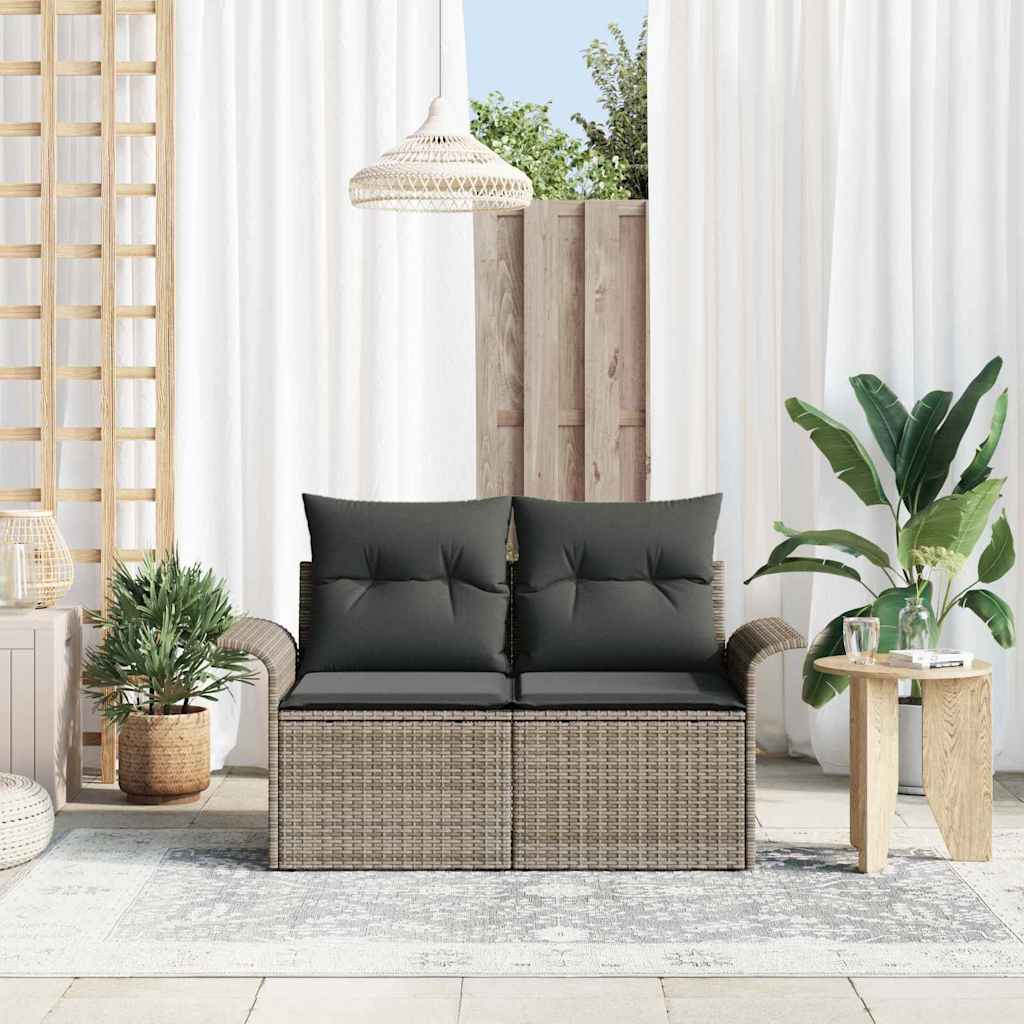 2 - vietė sofa sode su saugykla ir pagalvėmis, pilka, poli ratanas - Namų Idėja