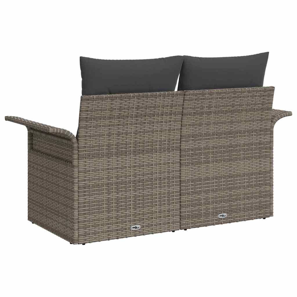 2 - vietė sofa sode su saugykla ir pagalvėmis, pilka, poli ratanas - Namų Idėja