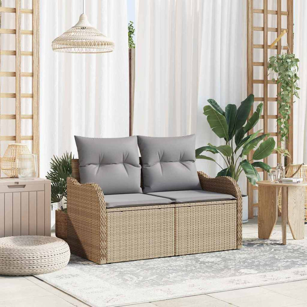 2 - vietė sofa su saugojimo vieta ir pagalvėmis, šviesiai smėlio spalvos poliratanas - Namų Idėja