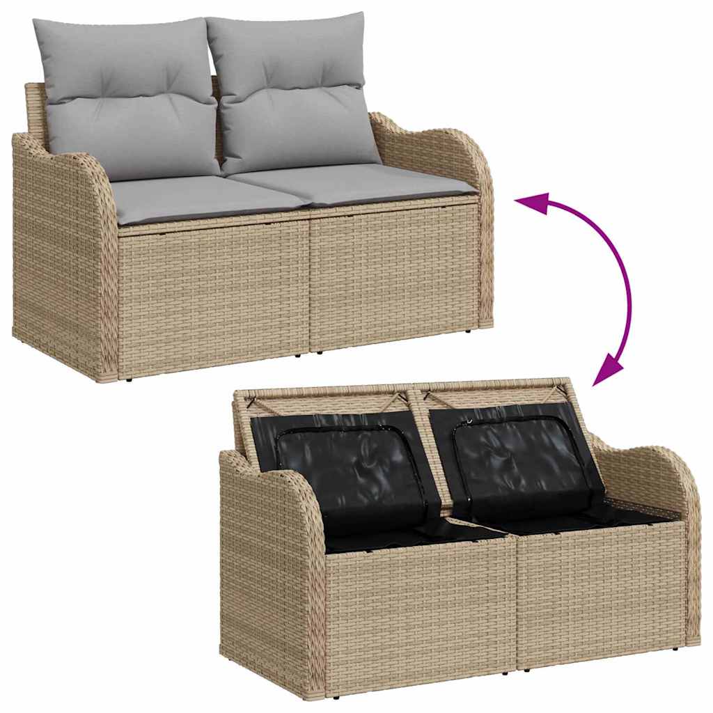 2 - vietė sofa su saugojimo vieta ir pagalvėmis, šviesiai smėlio spalvos poliratanas - Namų Idėja