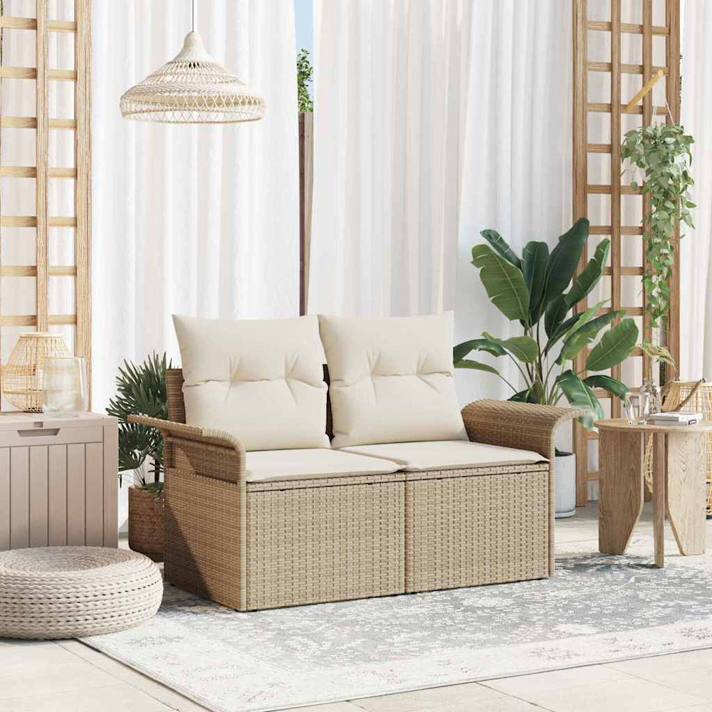 2 - vietis sodas sofa su pagalvėmis smėlio poli ratanas - Namų Idėja