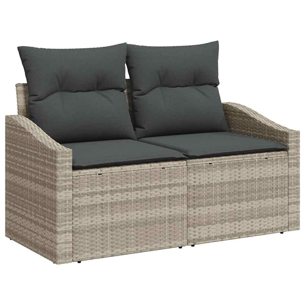 2 vietų sodinė sofa su saugykla ir pagalvėlėmis pilkos spalvos poli ratanas - Namų Idėja