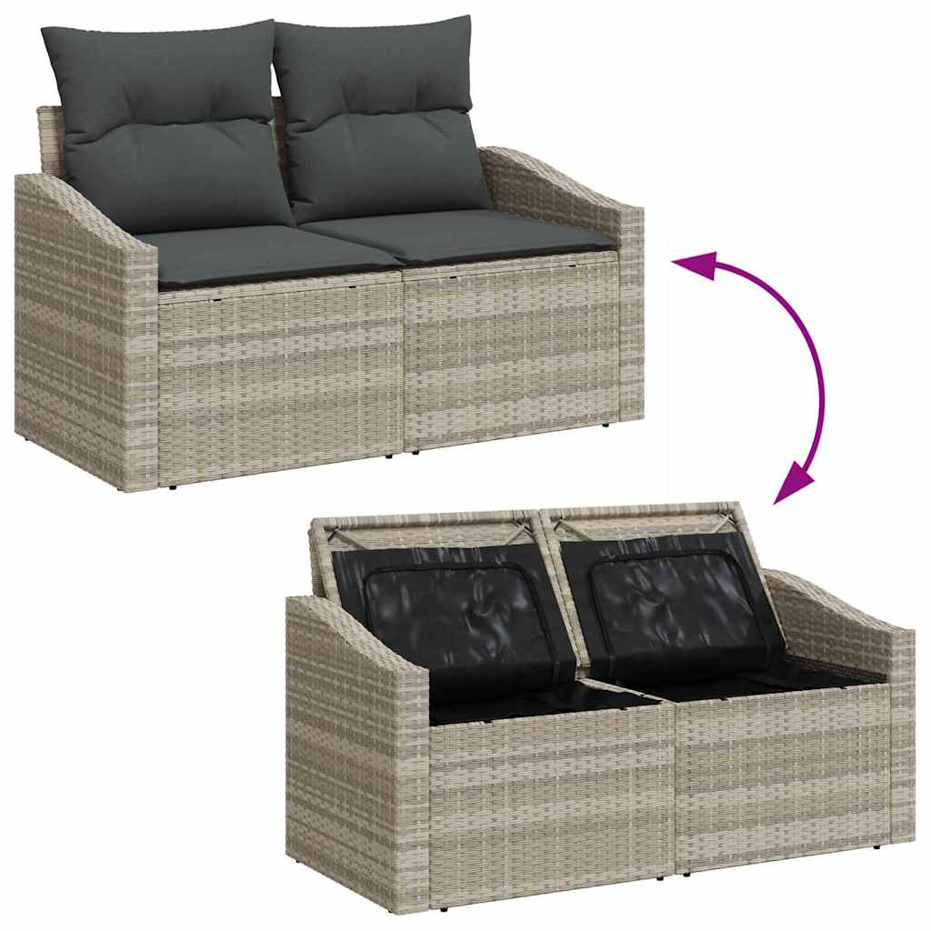 2 vietų sodinė sofa su saugykla ir pagalvėlėmis pilkos spalvos poli ratanas - Namų Idėja