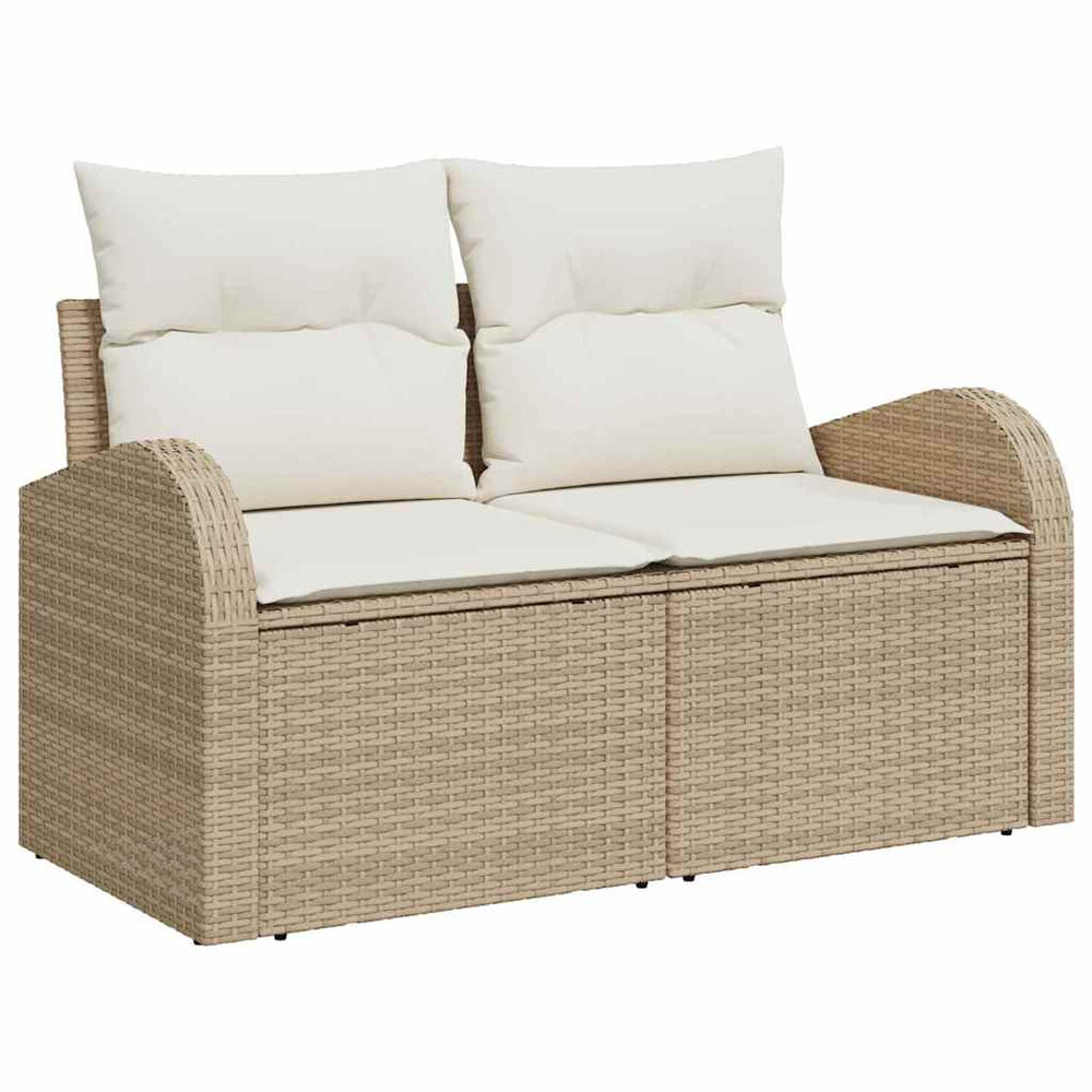 2 vietų sodo sofa su pagalvėlėmis smėlio poli ratanu - Namų Idėja