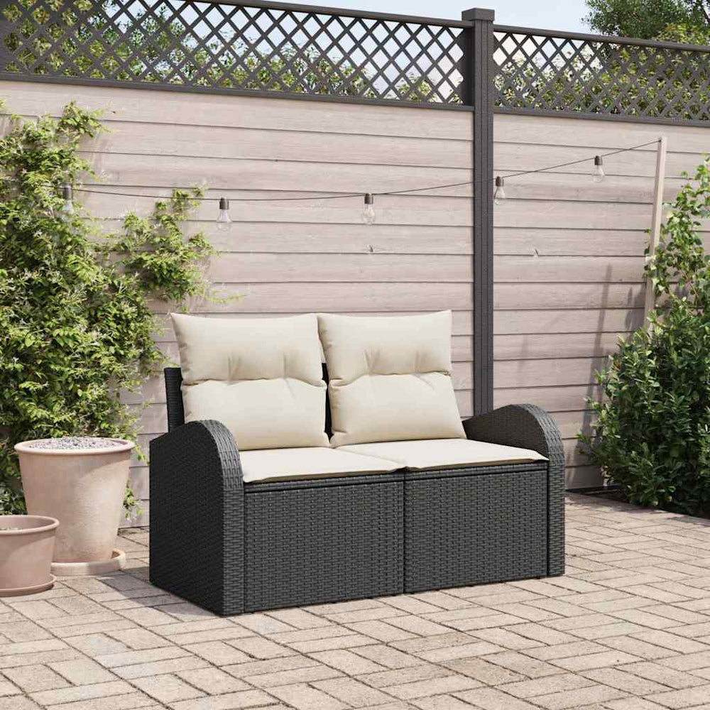 2 vietų sodo sofa su sandėliu ir pagalvėmis juoda poli ratanas - Namų Idėja