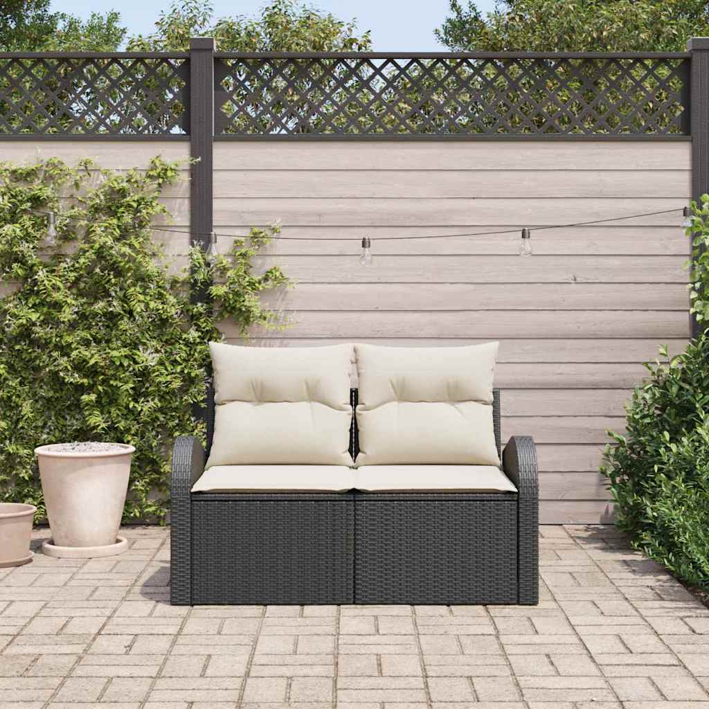 2 vietų sodo sofa su sandėliu ir pagalvėmis juoda poli ratanas - Namų Idėja