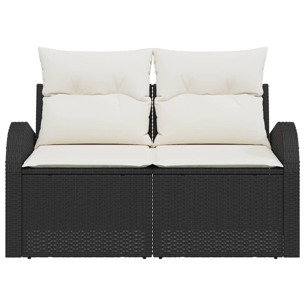 2 vietų sodo sofa su sandėliu ir pagalvėmis juoda poli ratanas - Namų Idėja