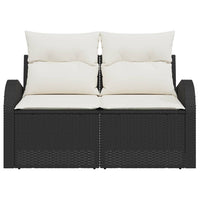 2 vietų sodo sofa su sandėliu ir pagalvėmis juoda poli ratanas - Namų Idėja