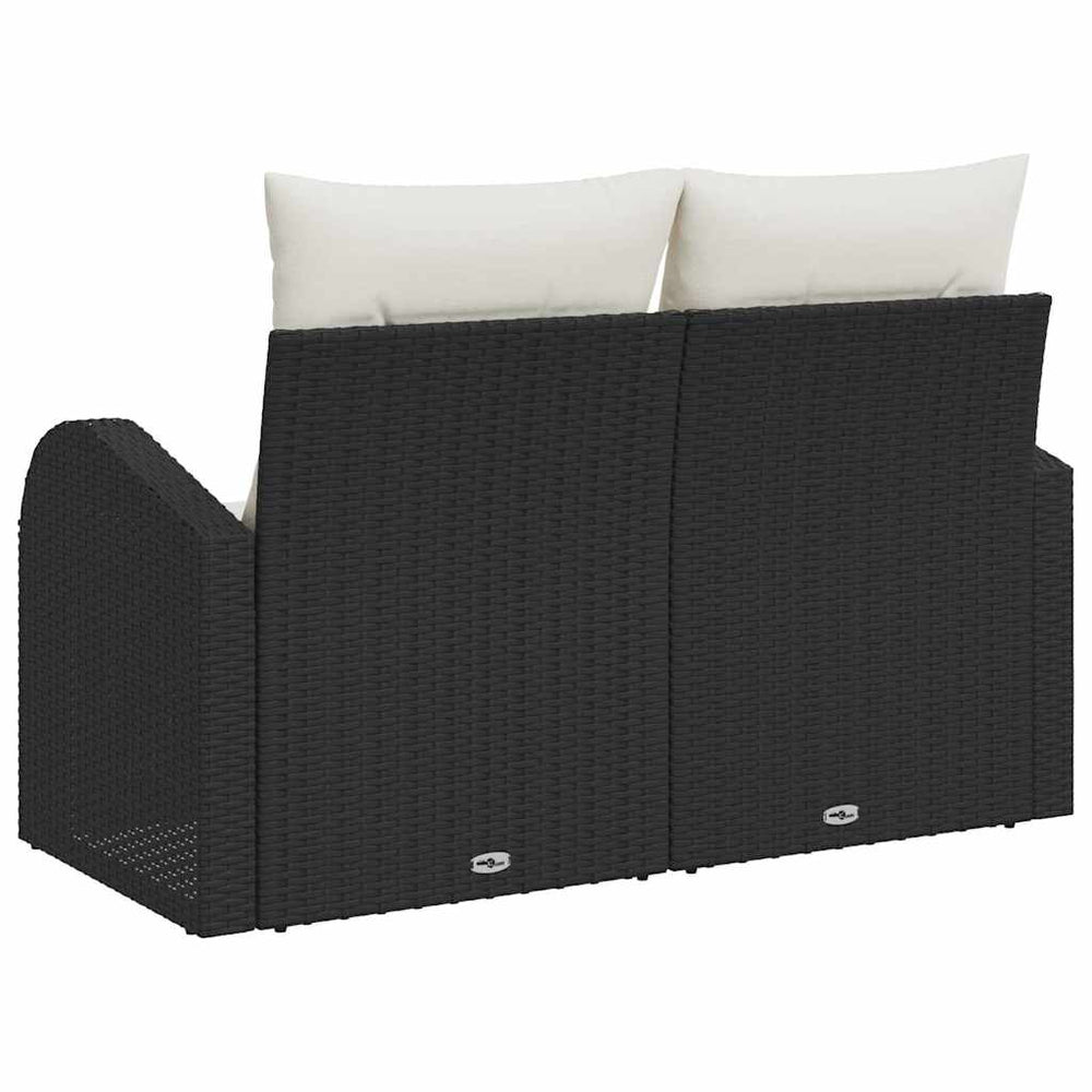 2 vietų sodo sofa su sandėliu ir pagalvėmis juoda poli ratanas - Namų Idėja