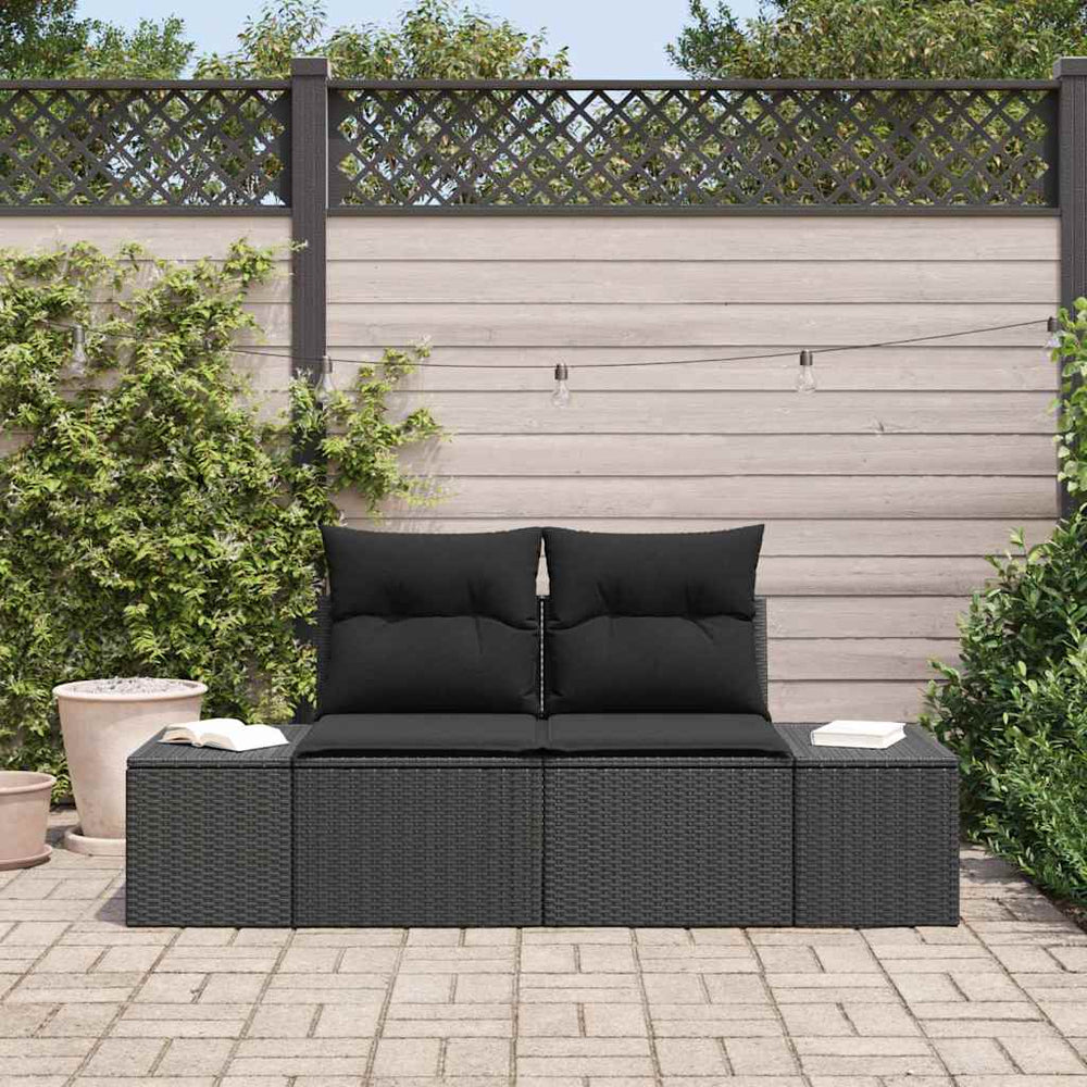2 vietų sodo sofa su saugojimu ir pagalvėlėmis juoda poli ratanas - Namų Idėja