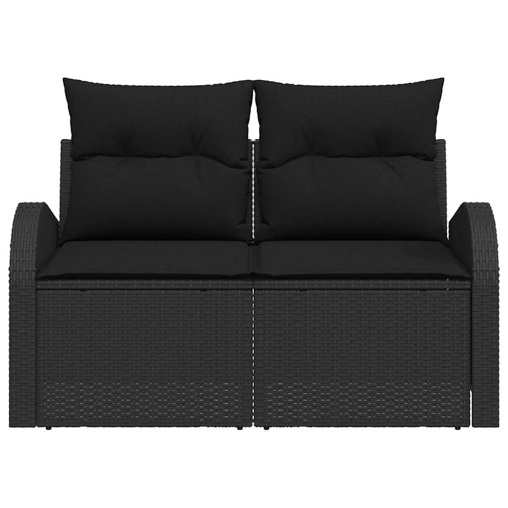 2 vietų sodo sofa su saugojimu ir pagalvėlėmis juoda poli ratanas - Namų Idėja
