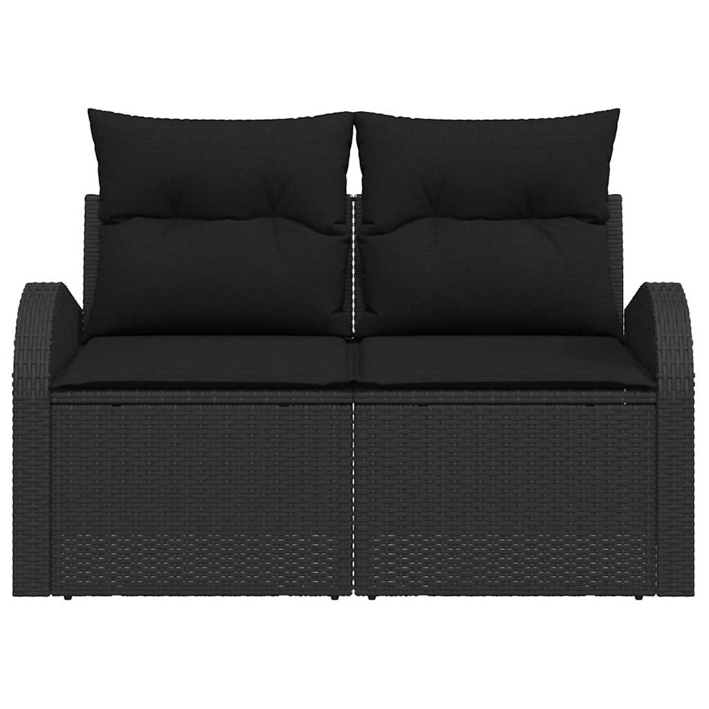 2 vietų sodo sofa su saugojimu ir pagalvėlėmis juoda poli ratanas - Namų Idėja