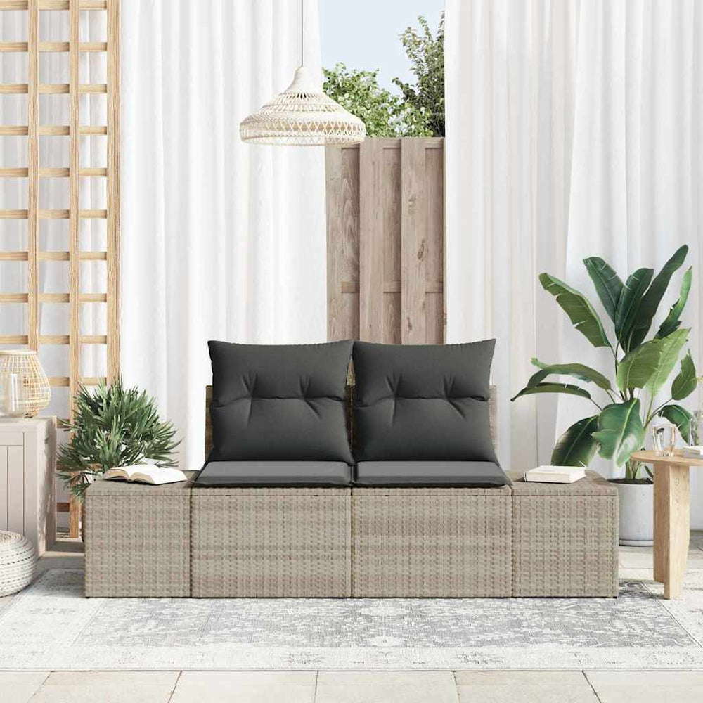 2 vietų sodo sofa su saugojimu ir pagalvėmis, pilka polirataninė - Namų Idėja