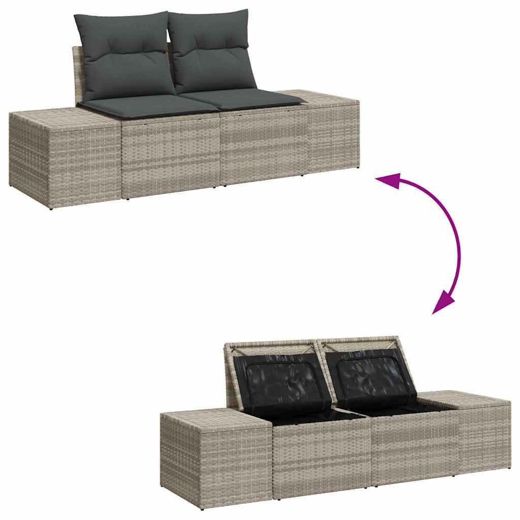 2 vietų sodo sofa su saugojimu ir pagalvėmis, pilka polirataninė - Namų Idėja