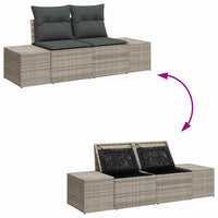2 vietų sodo sofa su saugojimu ir pagalvėmis, pilka polirataninė - Namų Idėja