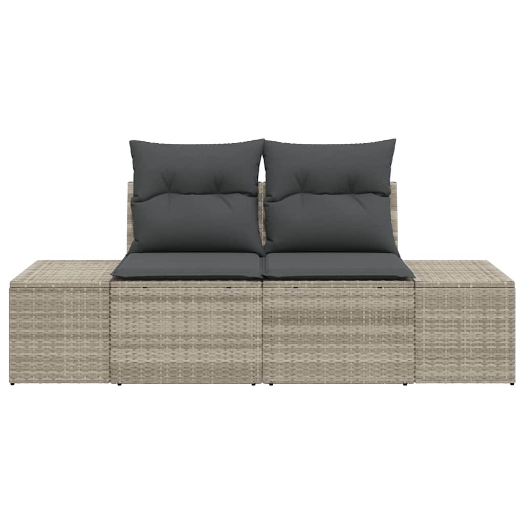 2 vietų sodo sofa su saugojimu ir pagalvėmis, pilka polirataninė - Namų Idėja