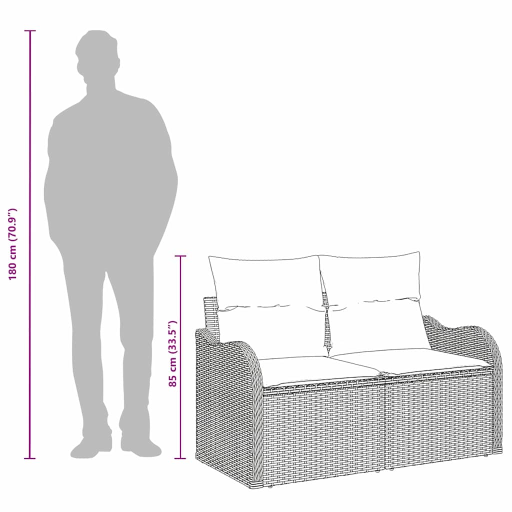 2 vietų sodų sofa su pagalvėlėmis juoda poli ratanas - Namų Idėja