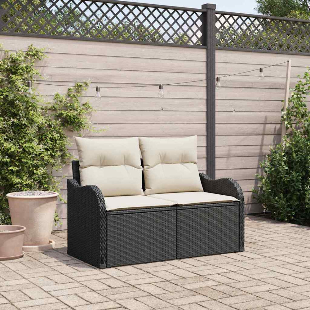 2 vietų sodų sofa su pagalvėlėmis juoda poli ratanas - Namų Idėja