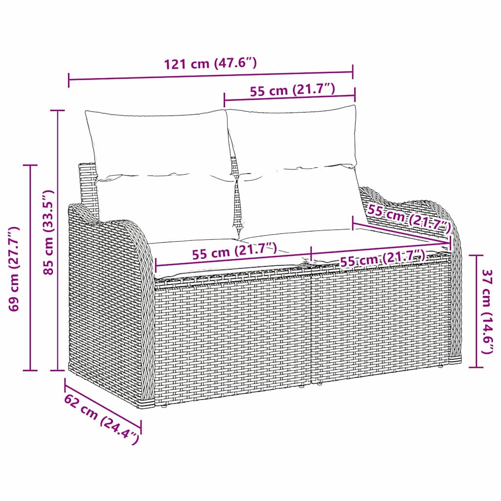 2 vietų sodų sofa su pagalvėlėmis juoda poli ratanas - Namų Idėja