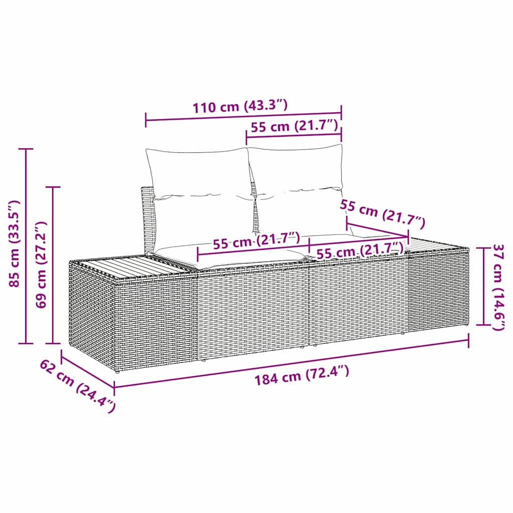 2 vietų sodų sofa su sandėliavimu ir pagalvėmis šviesiai pilka poli ratanas - Namų Idėja