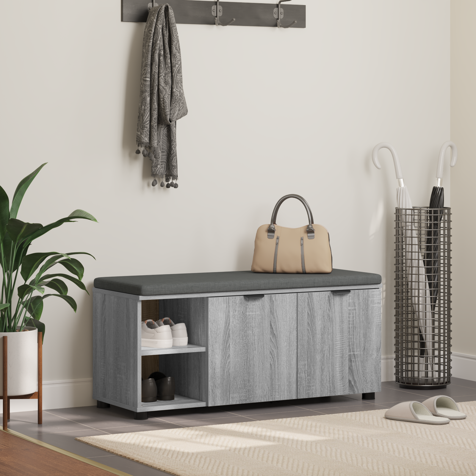 Koridoriaus suolas su pagalve Pilka Sonoma 100 x 38 x 46 cm