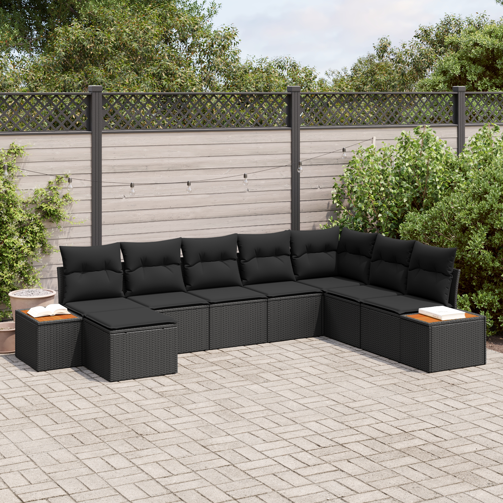Sodo Sofų Rinkinys su pagalve 9 pcs Juoda Poliratanas